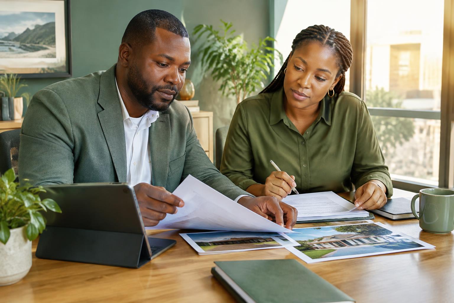 Illustration of insurance professionals reviewing policy documents
